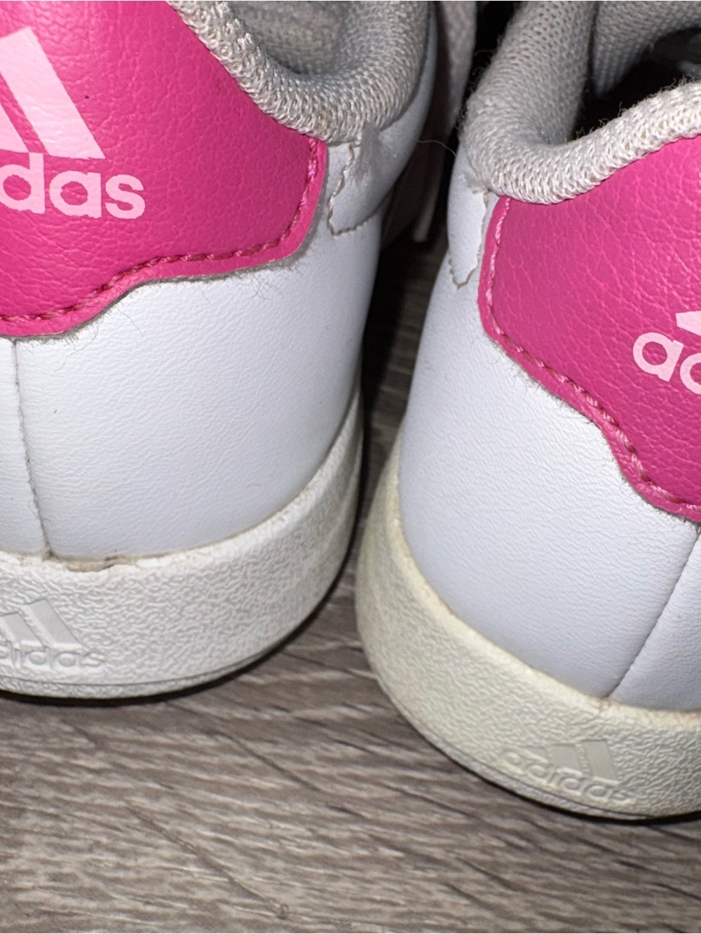 adidas Kids White Sneakers with Pink and Light Pink Stripes - Picture 3 of 4